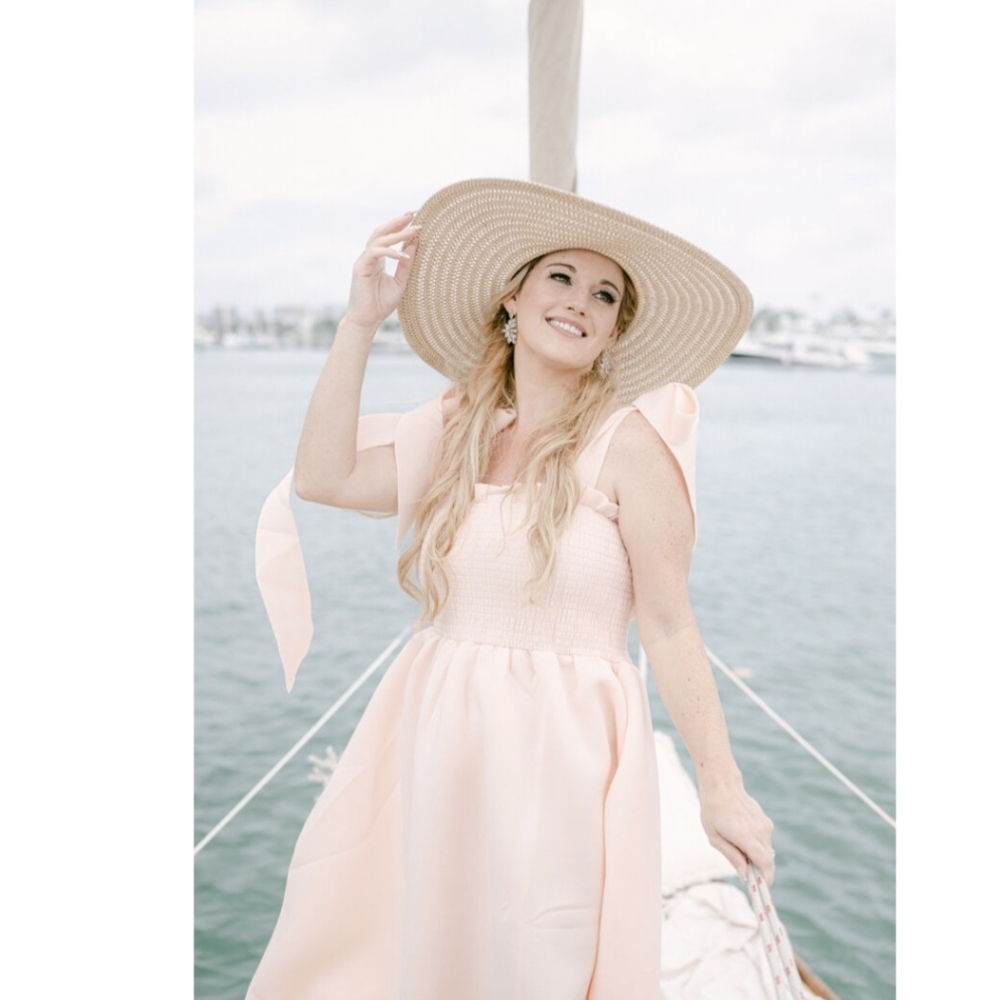 Blush Pink Smocked Bodice Midi Dress